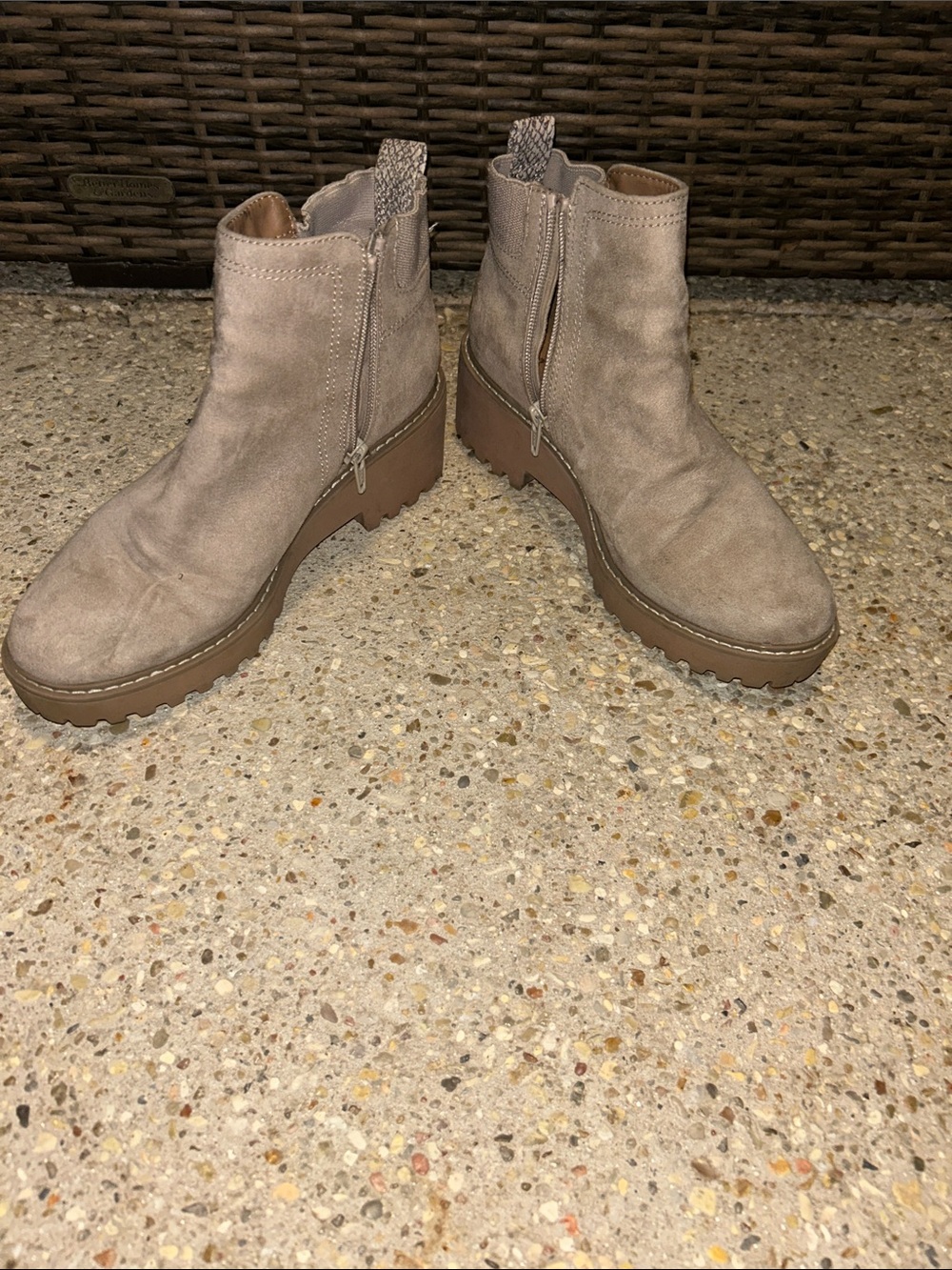 Universal Thread Taupe Suede-Look Chunky Zip Ankle Boots